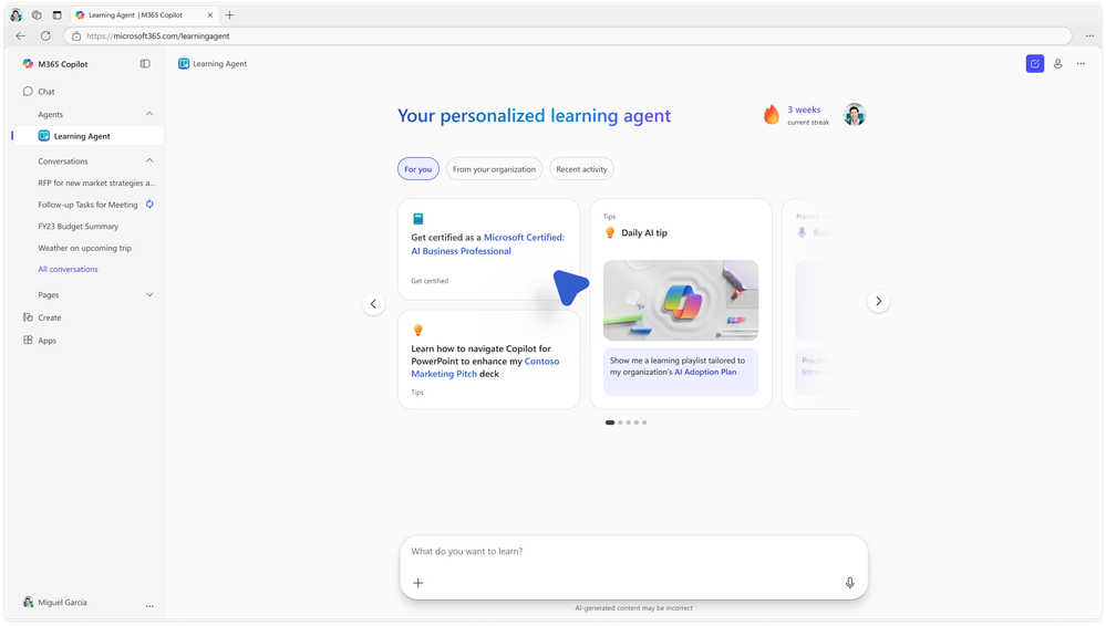 Microsoft 365 Copilot의 Learning Agent