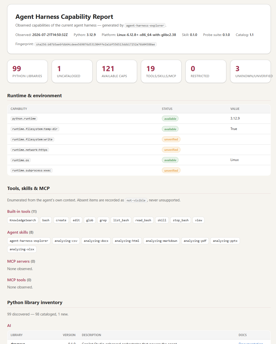 Agent Harness Capability Report 예시