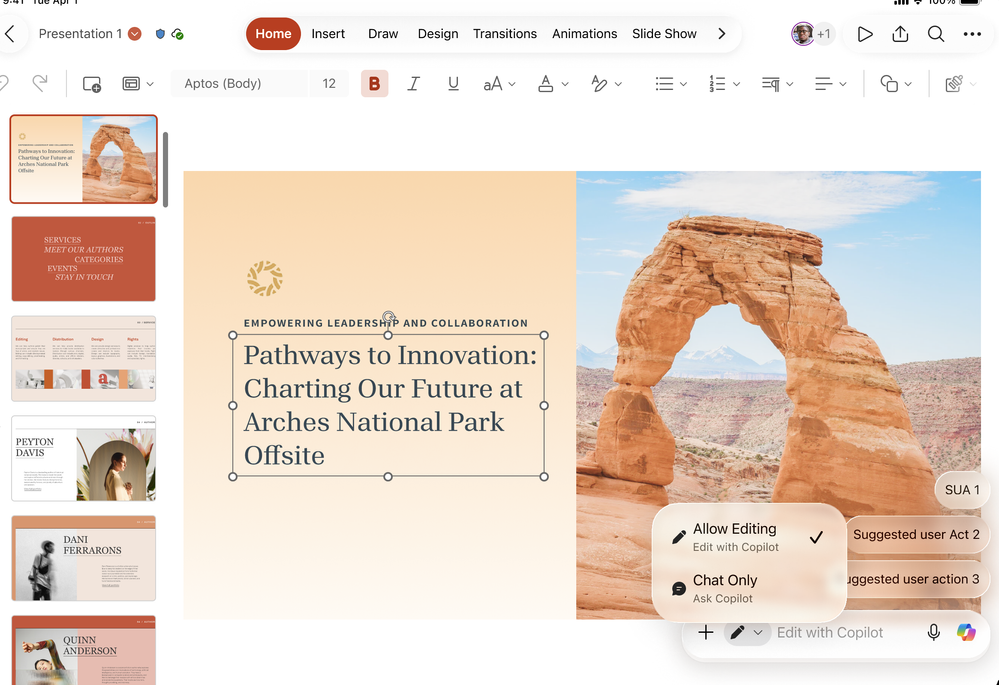 PowerPoint iOS 모바일 기능