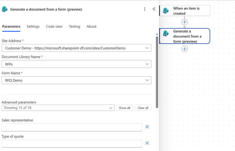SharePoint DocGen 폼 문서 생성