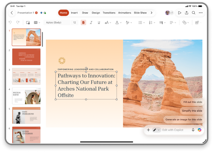 PowerPoint iPad에서 Copilot으로 슬라이드 편집