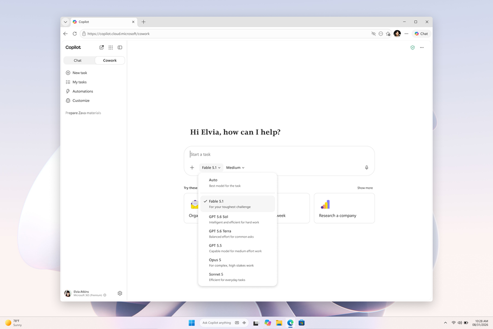 Claude Fable 5.1 in Microsoft Copilot