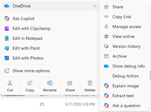 공지에 포함된 OneDrive Copilot 메뉴 변경 화면 4