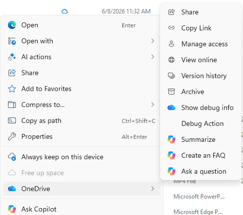 공지에 포함된 OneDrive Copilot 메뉴 변경 화면 5