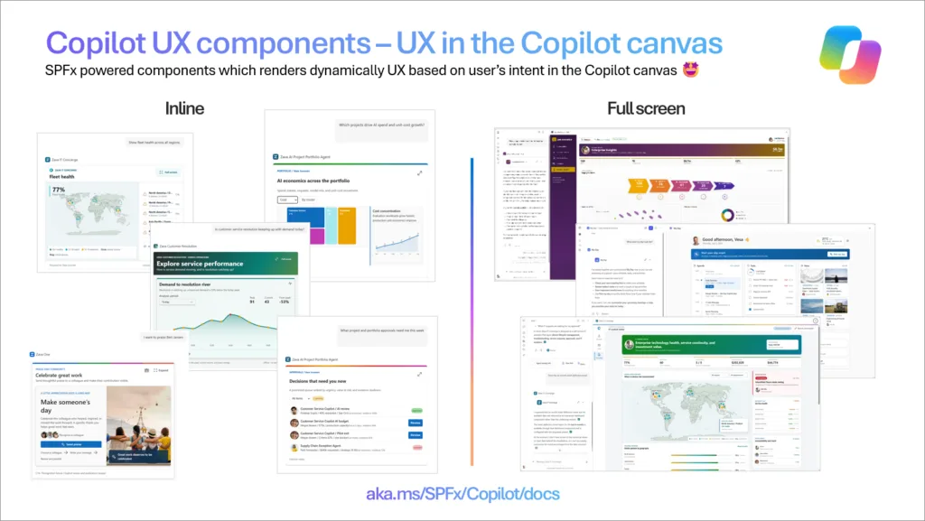 Copilot UX components의 인라인 및 전체 화면 경험