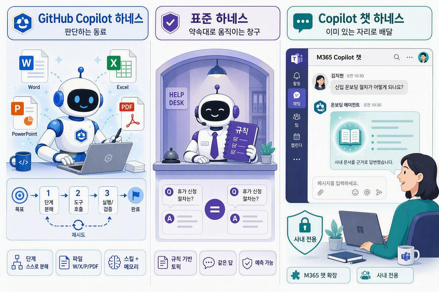Copilot Studio의 세 가지 하네스 비교