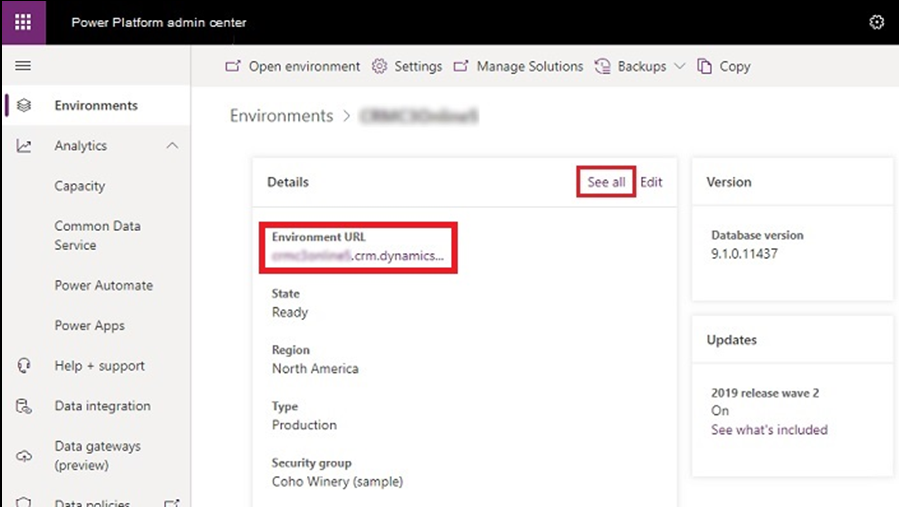 Get Environment screen - Power Platform admin center