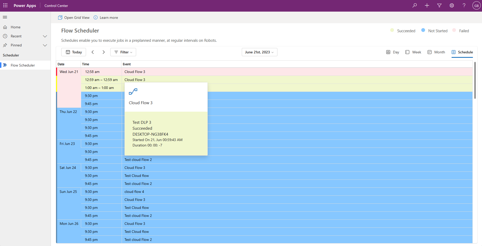 Scheduler - Schedule view