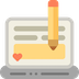 An icon that shows a computer with a pencil writing text.