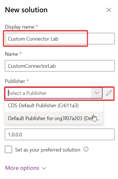 "Create Solution Dialog"