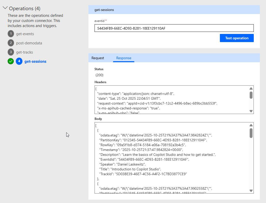"Successful test of Get Sessions"