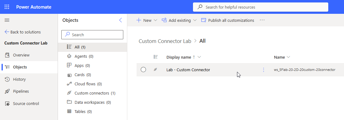 "Custom Connector in Solution"