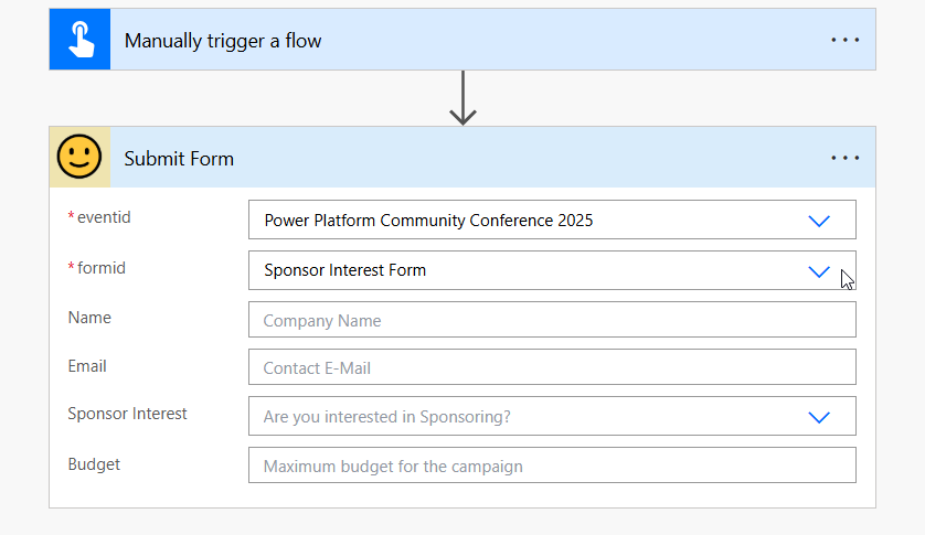 "Submit Form with Parameters filled"