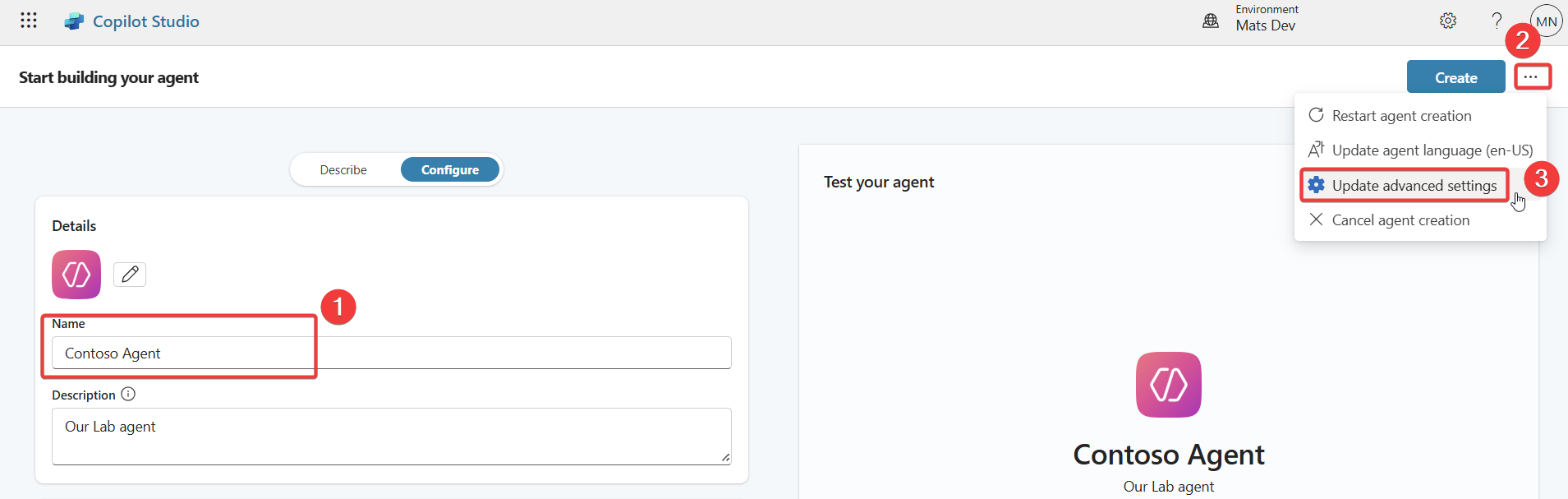 "Create Agent in Copilot Studio"