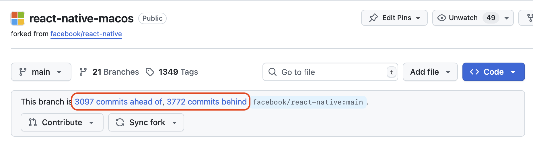 Github ahead behind