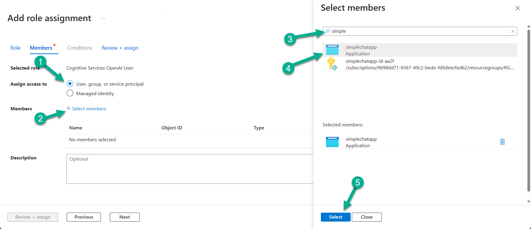 Add role assignment - Selecting the Service Principal (App Registration)