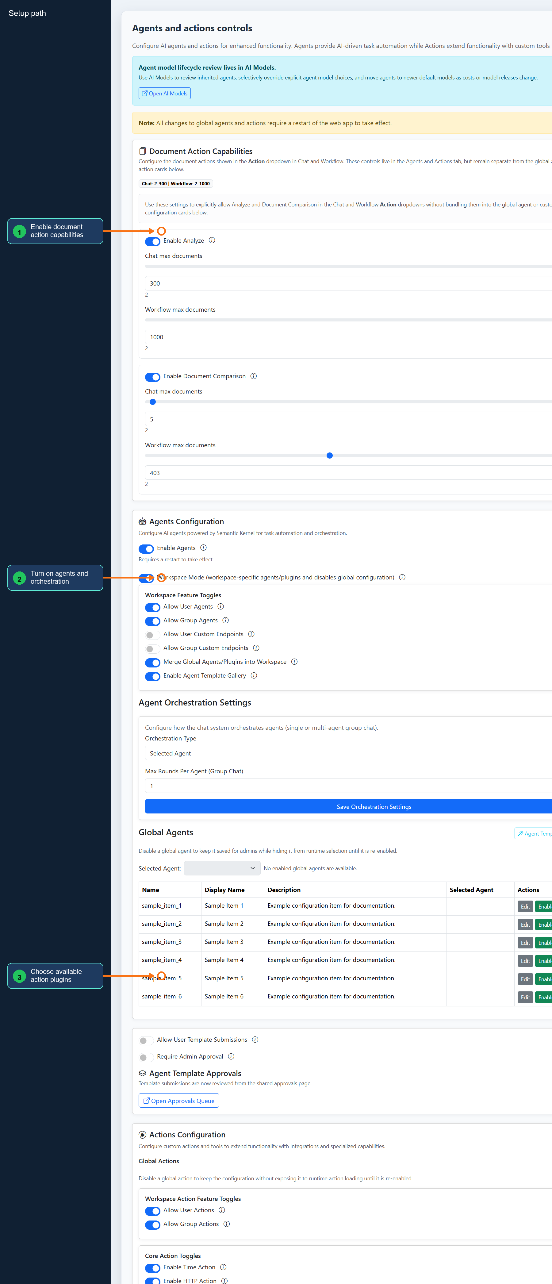 Annotated Agents and actions controls
