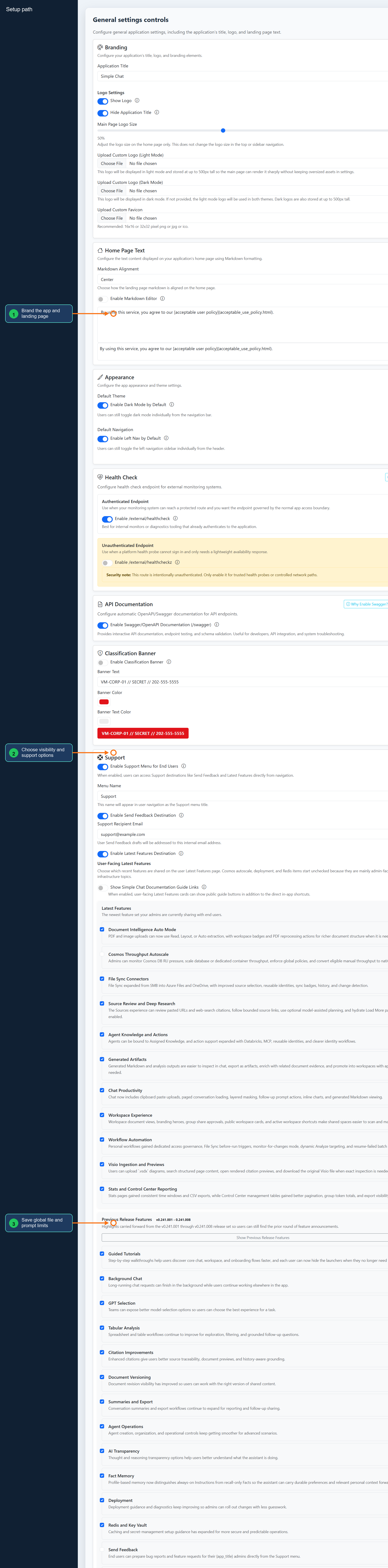 Annotated General settings controls