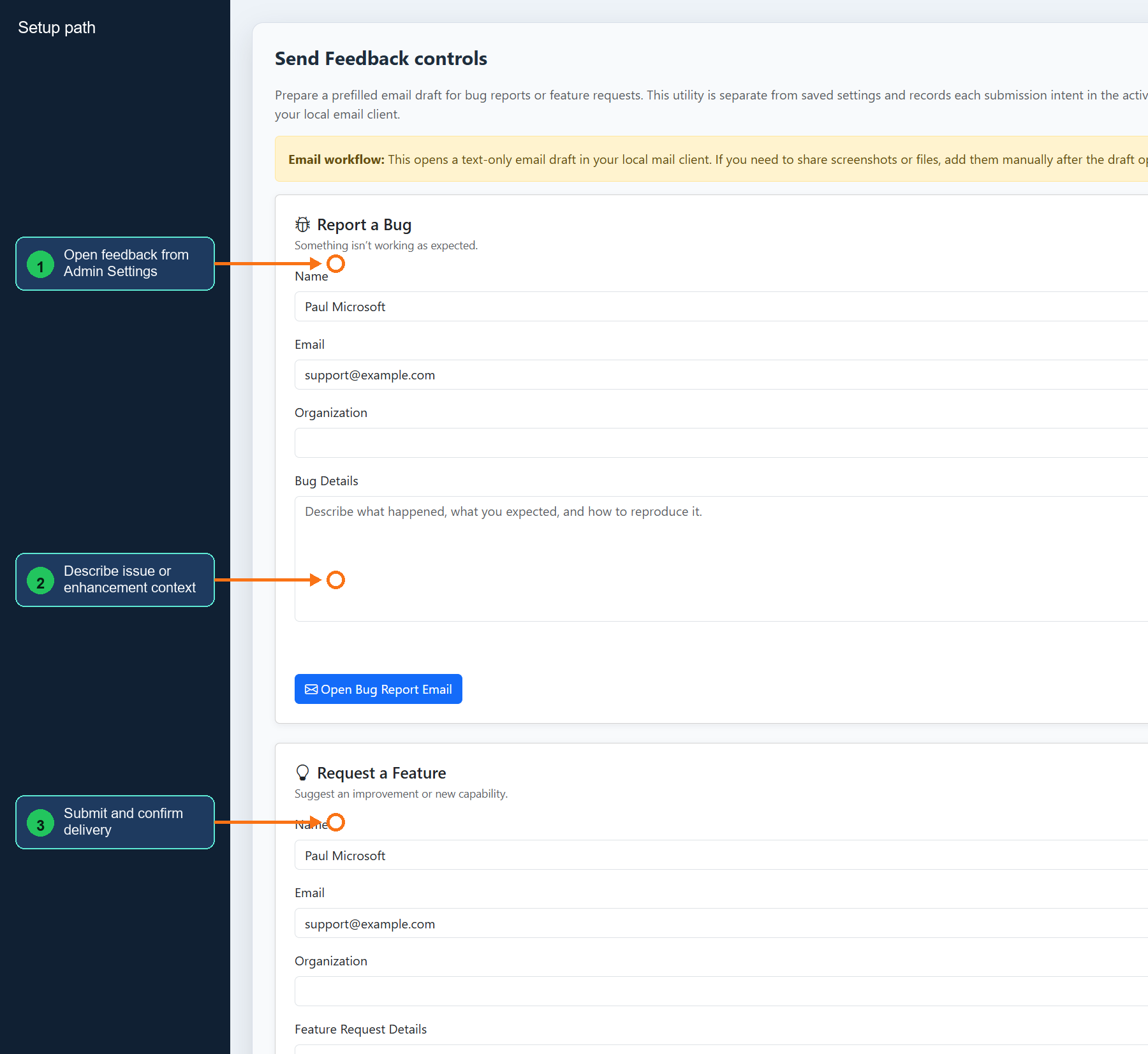 Annotated Send Feedback controls