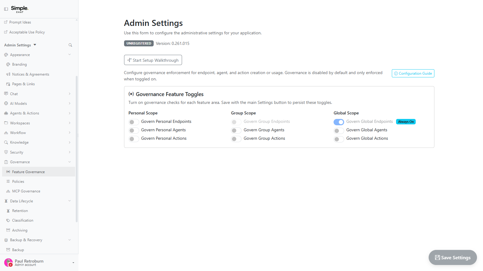 Screenshot placeholder for the Governance group in Admin Settings.
