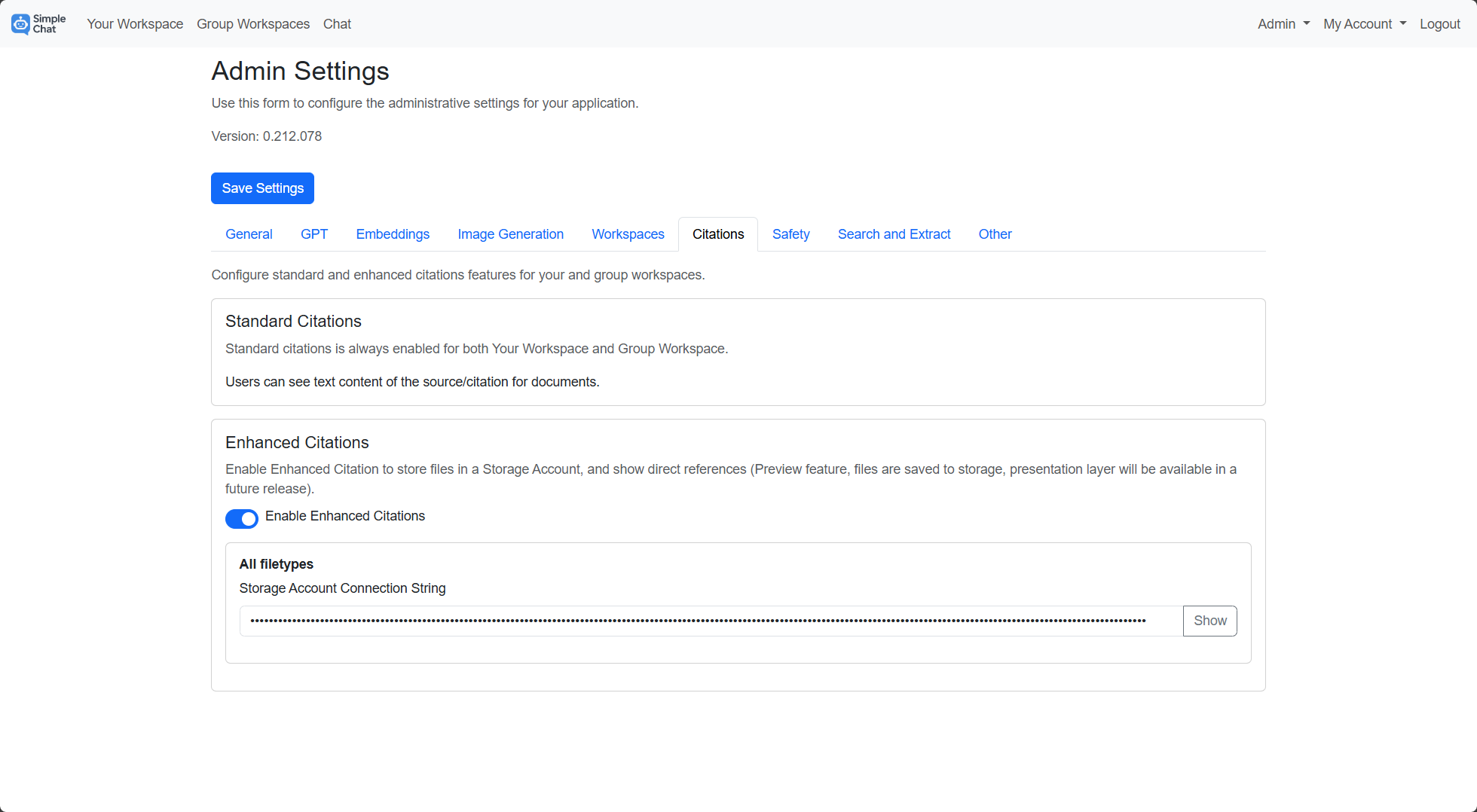Admin settings - Enable Enhanced citations