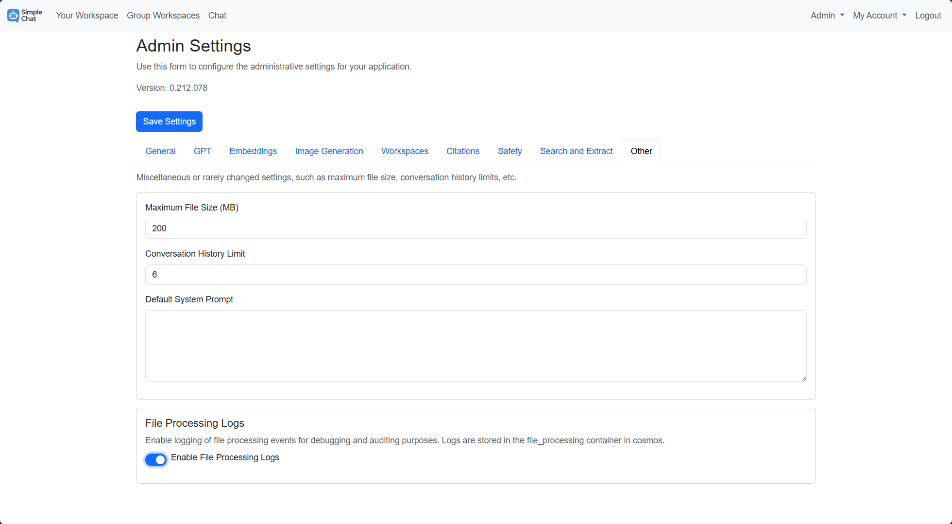 Admin settings - Enable File processing logs