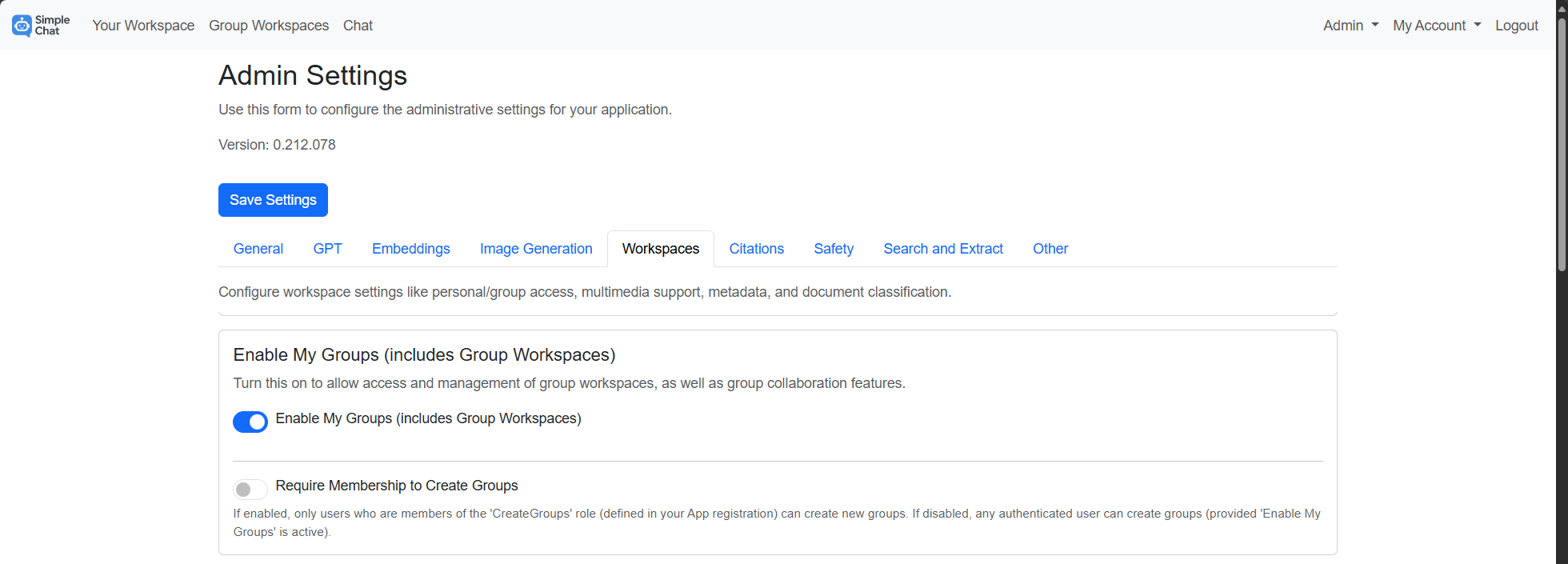 Admin Settings - Enable Groups