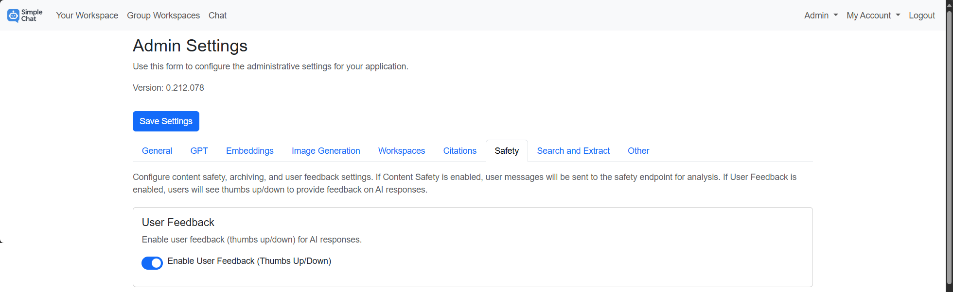 Admin Settings - Enable User Feedback