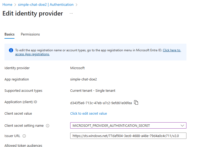 App Registration - Authentication Configuration in App Service
