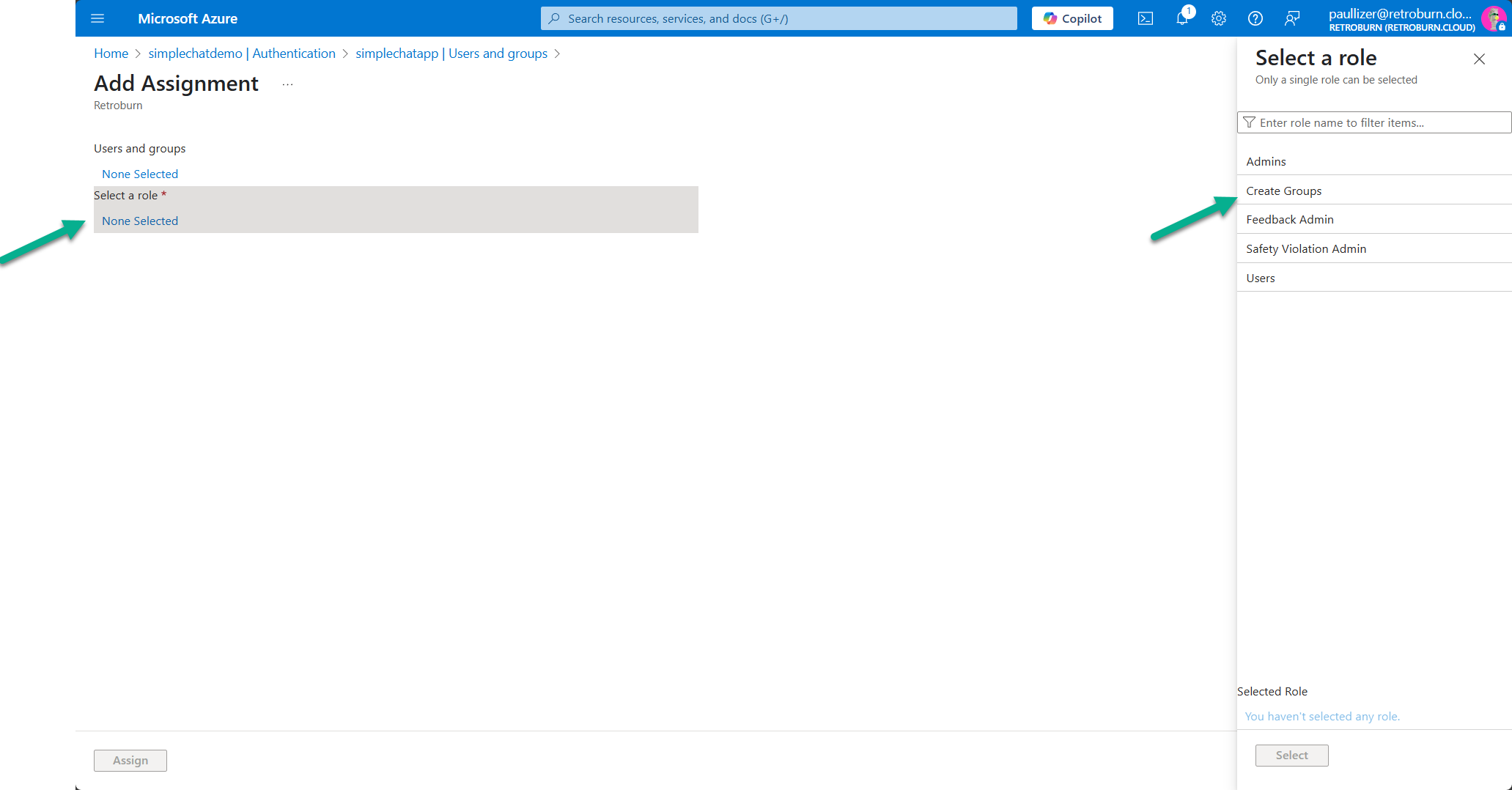 Enterprise App - Add user to Create Group role