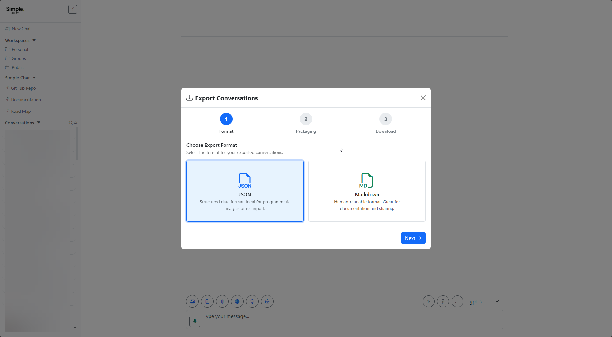 Step 1 - Choose export format