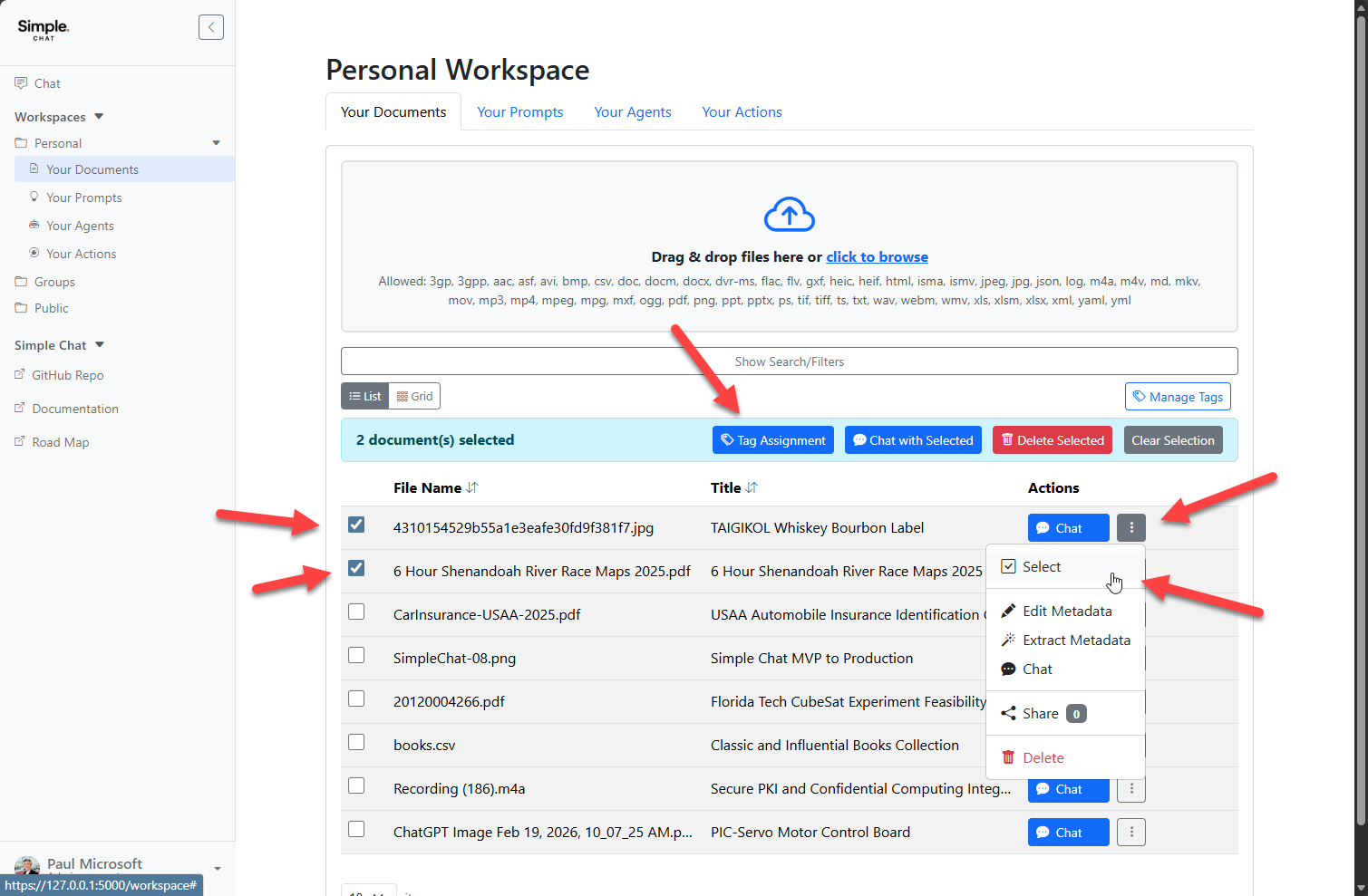 Tags, Grid View, and Chat Filtering | Simple Chat Documentation