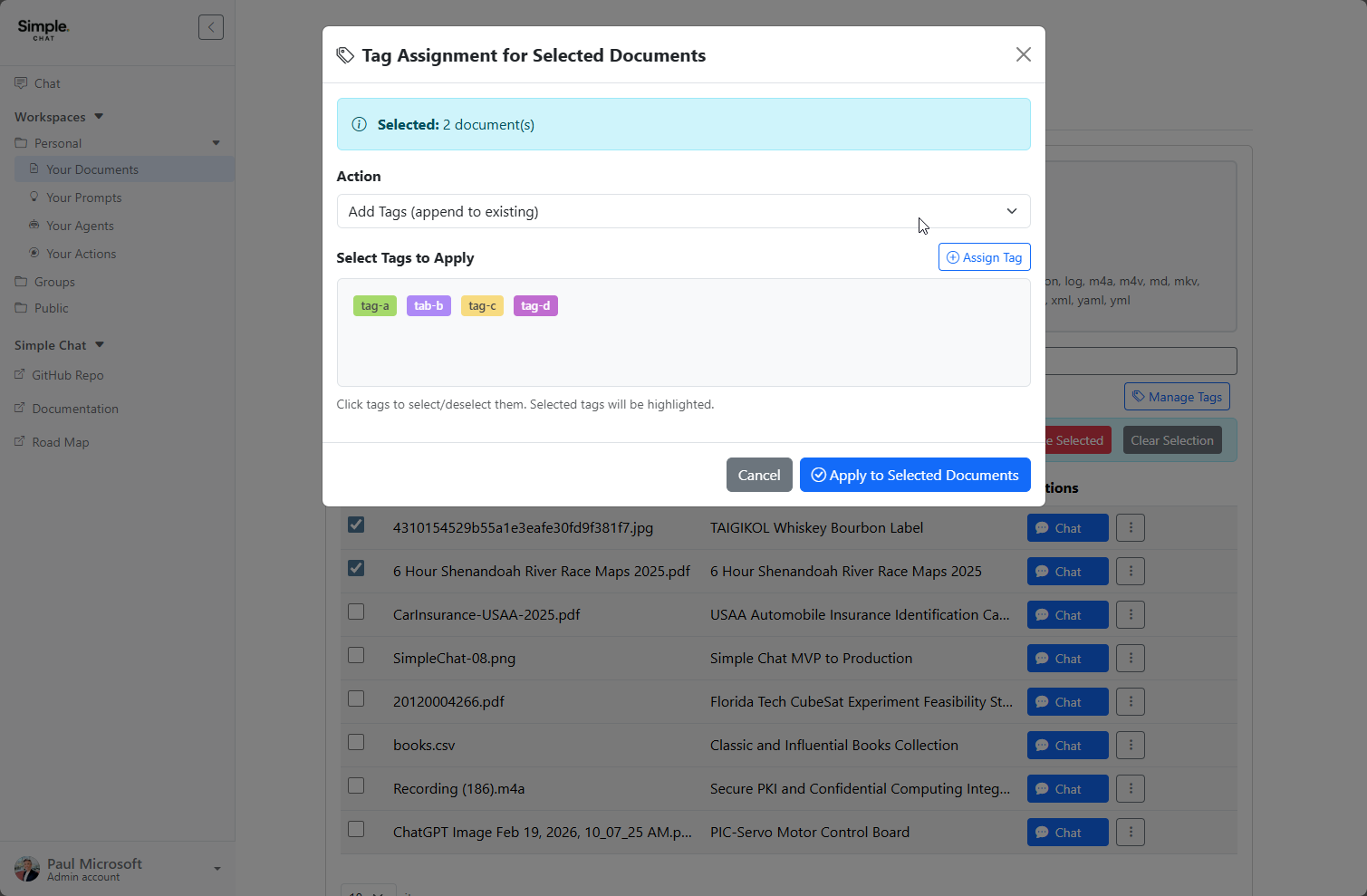 Tag File For Assignment Tags, Grid View, and Chat Filtering | Simple Chat Documentation