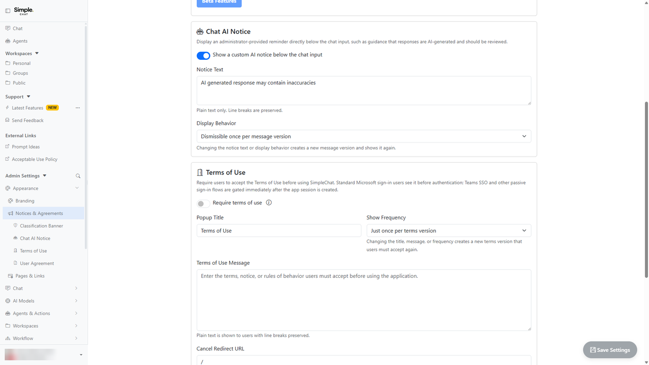 Configuring the Chat AI Usage Notice screenshot placeholder