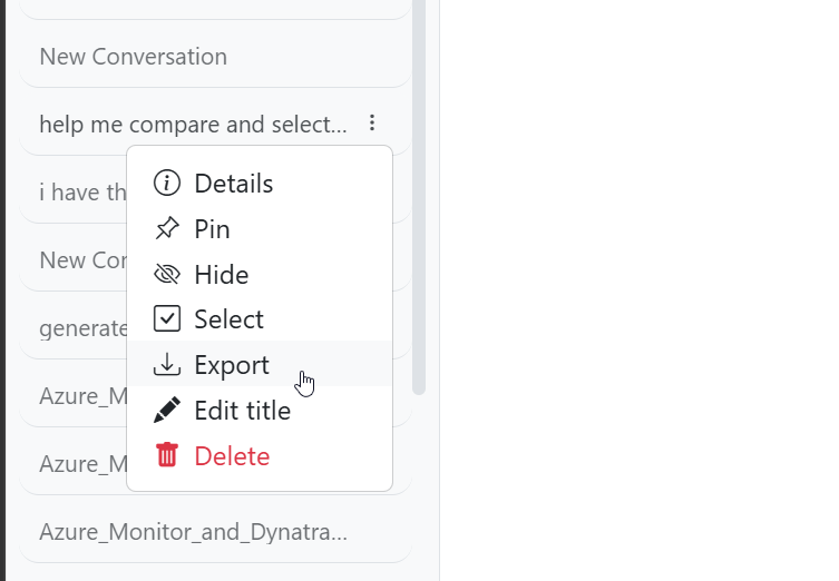 Conversation export workflow screenshot