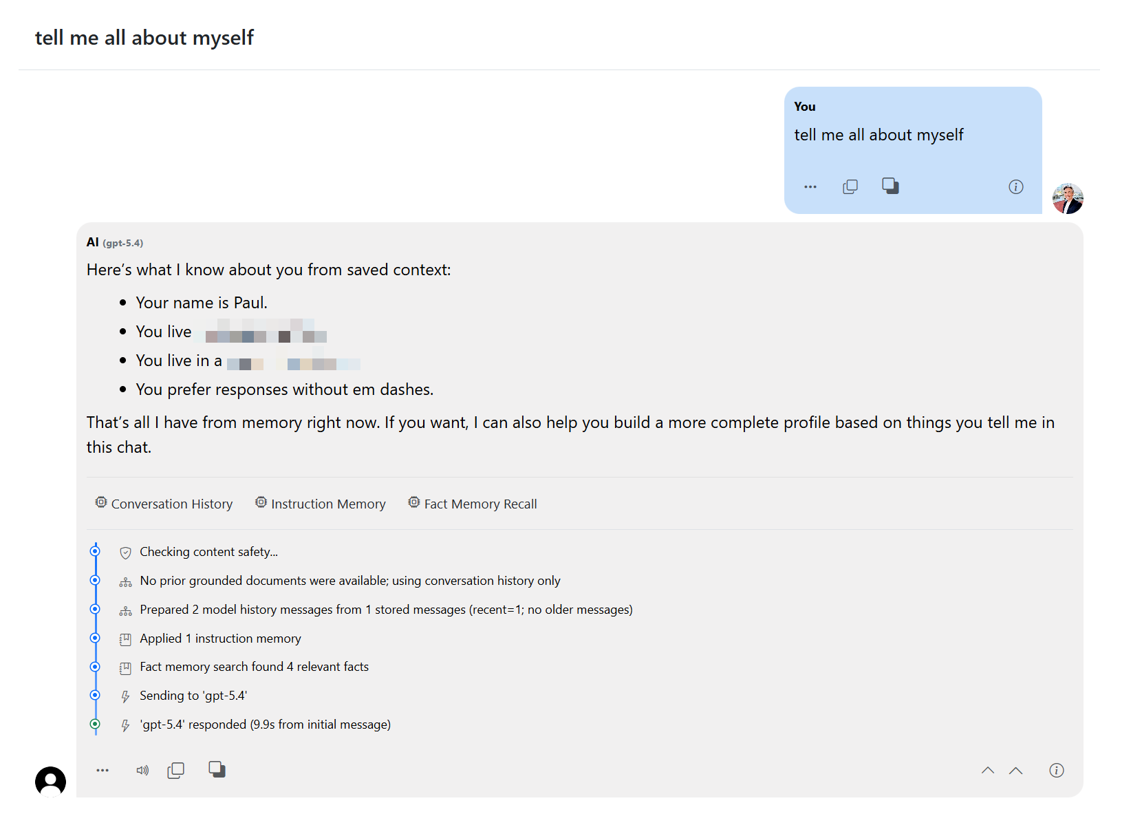 Chat fact memory thoughts and citations screenshot