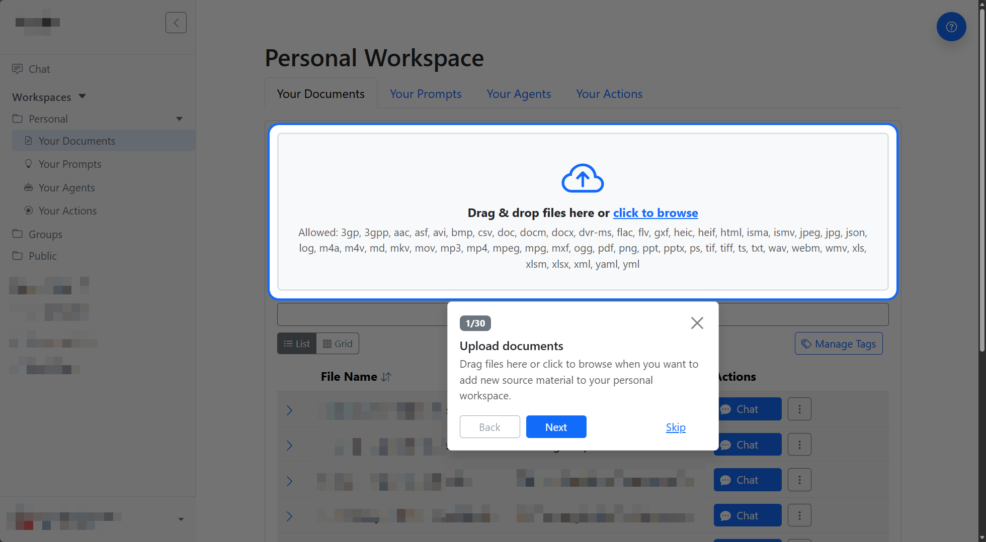 Workspace guided tutorial screenshot
