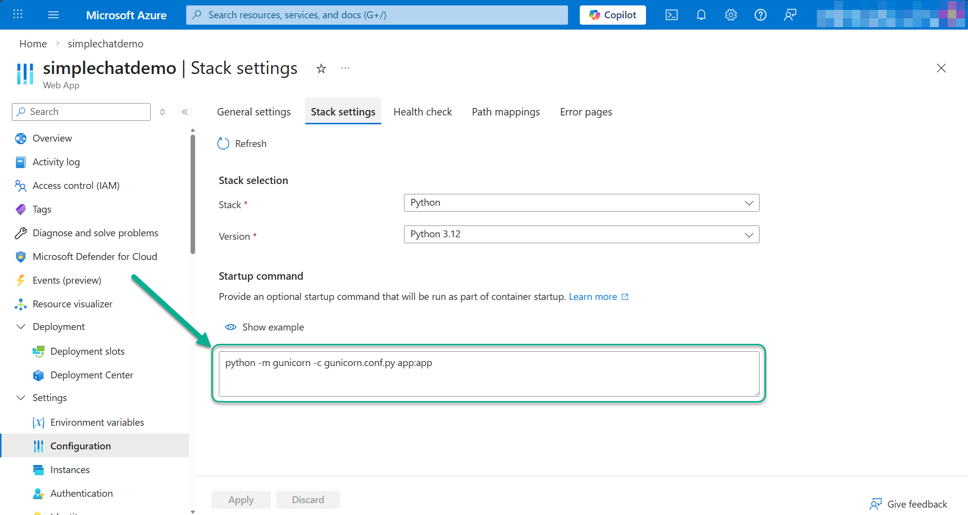Deployment startup guidance screenshot