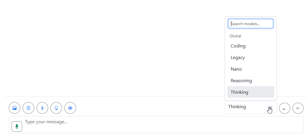 User chat model selector screenshot