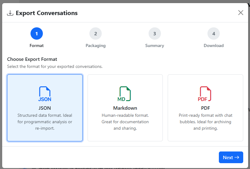 Per-message export menu screenshot