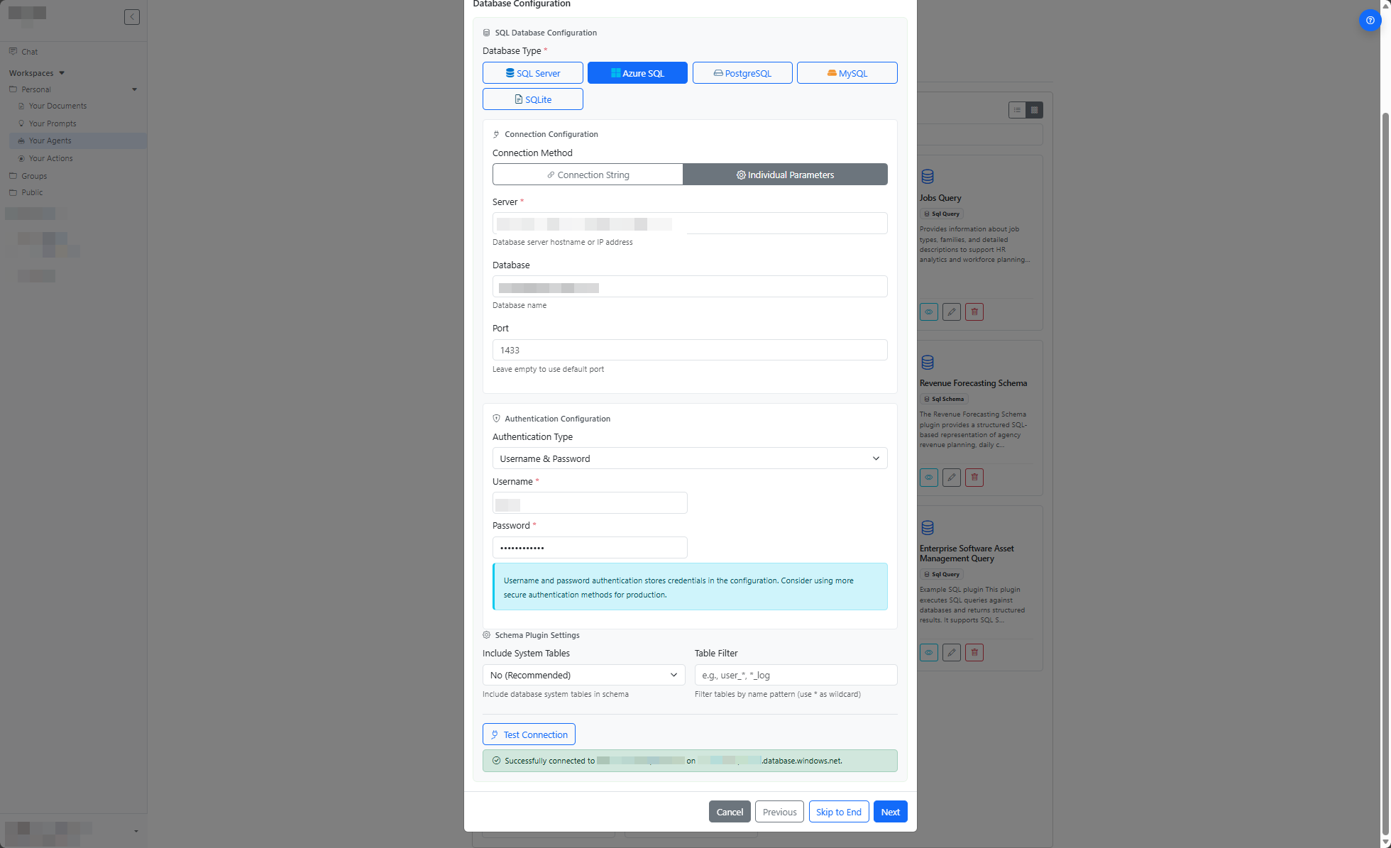 SQL test connection screenshot