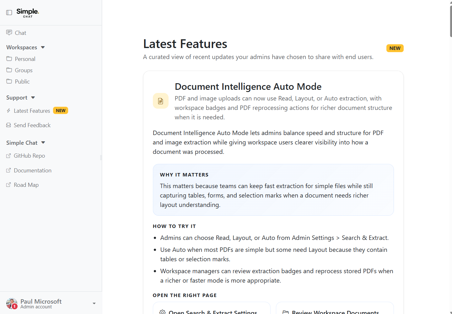 Annotated user-facing Latest Features page showing current release cards.
