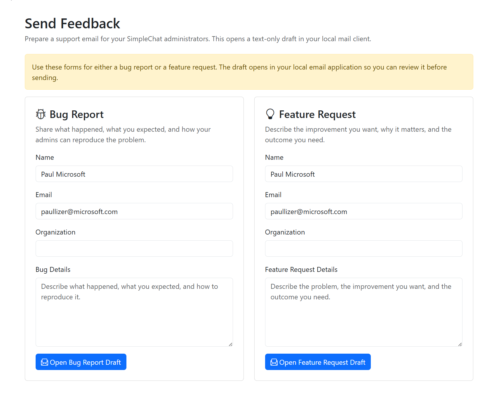 Support menu entry screenshot