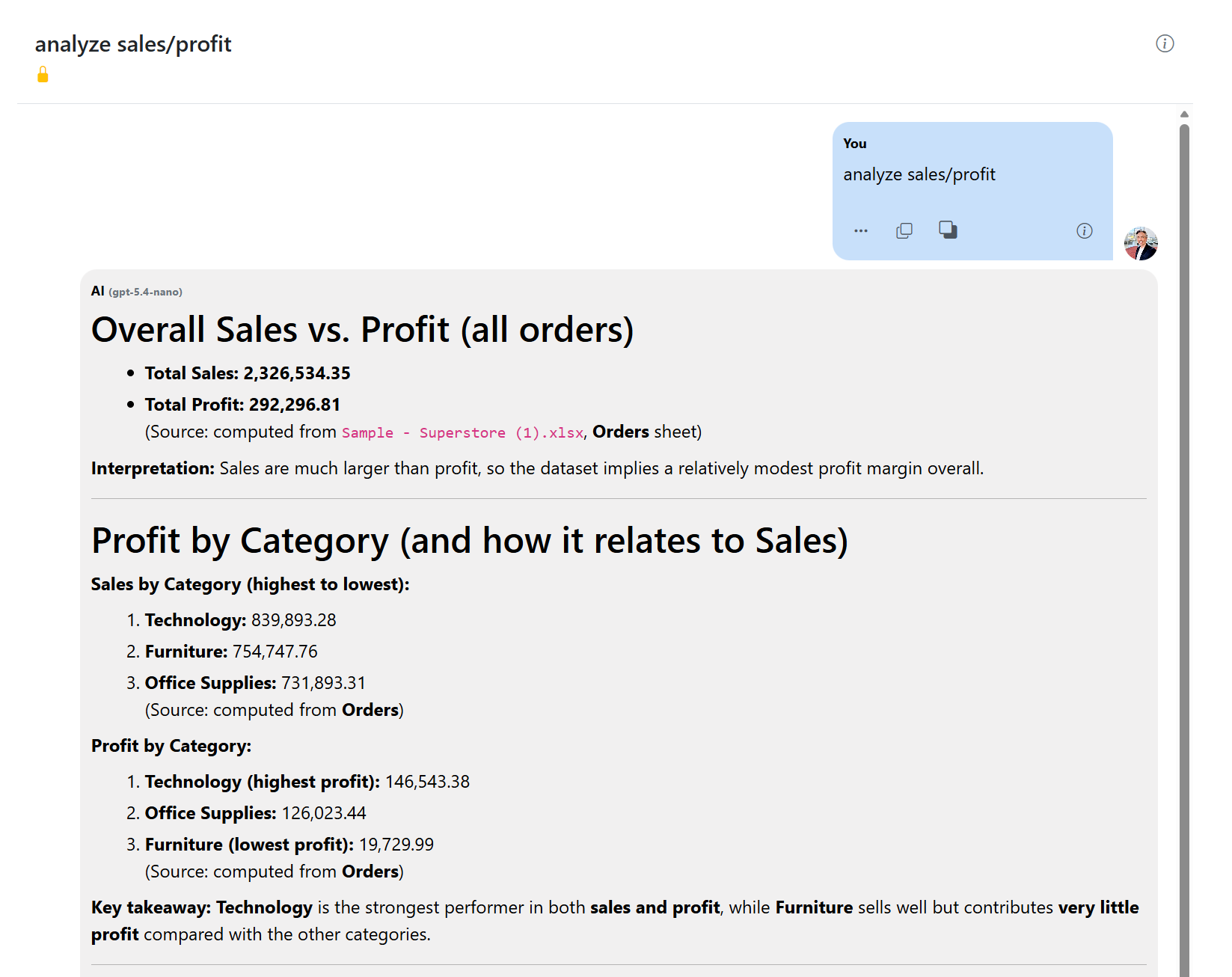 Tabular analysis enhanced citations screenshot