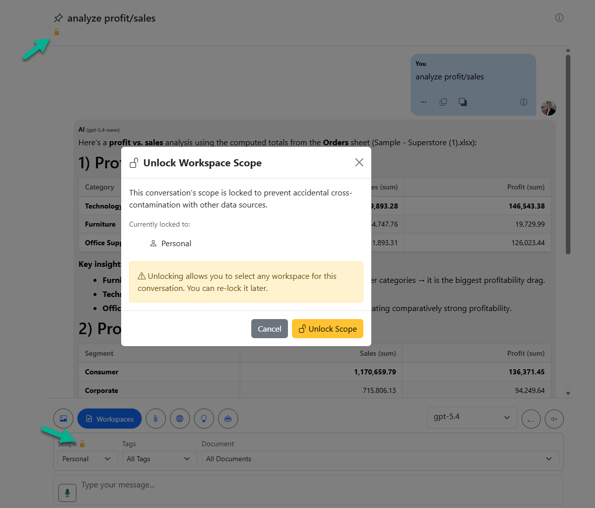 Workspace scope lock screenshot