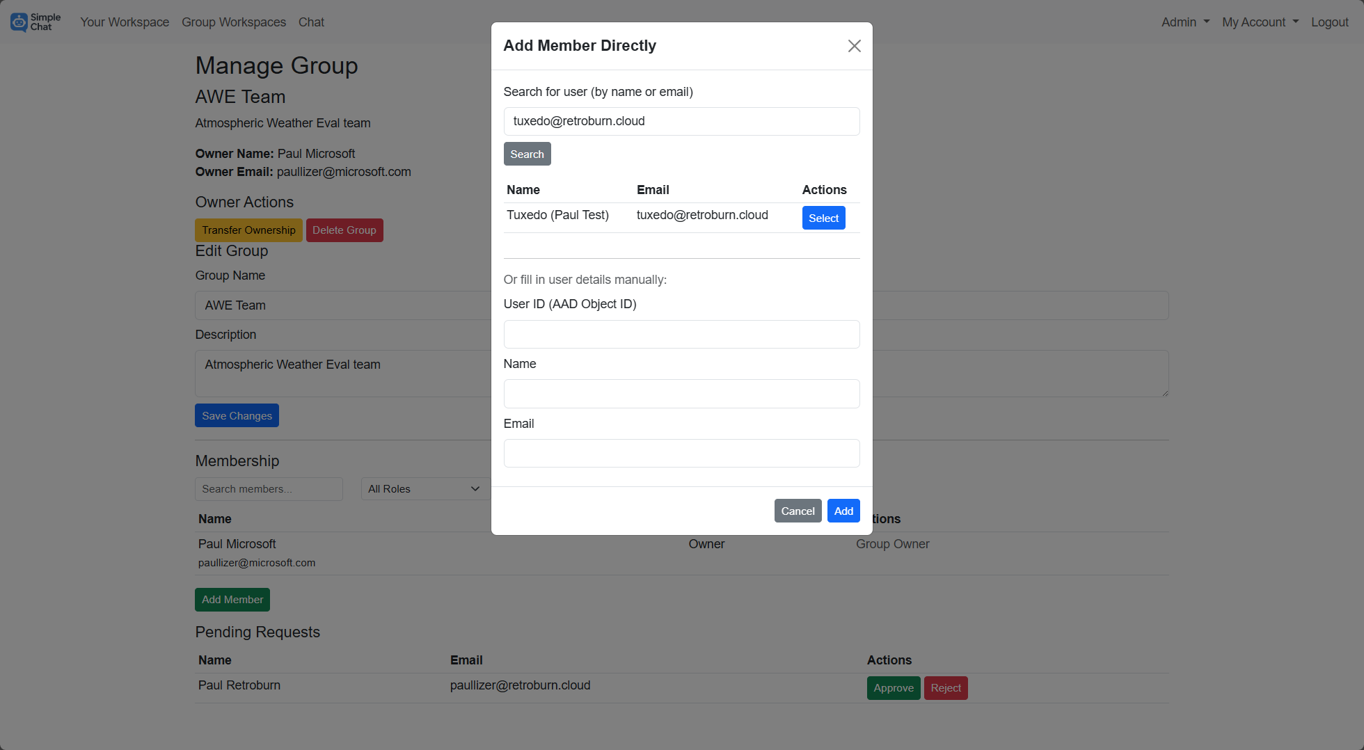 Manage Group - Add member