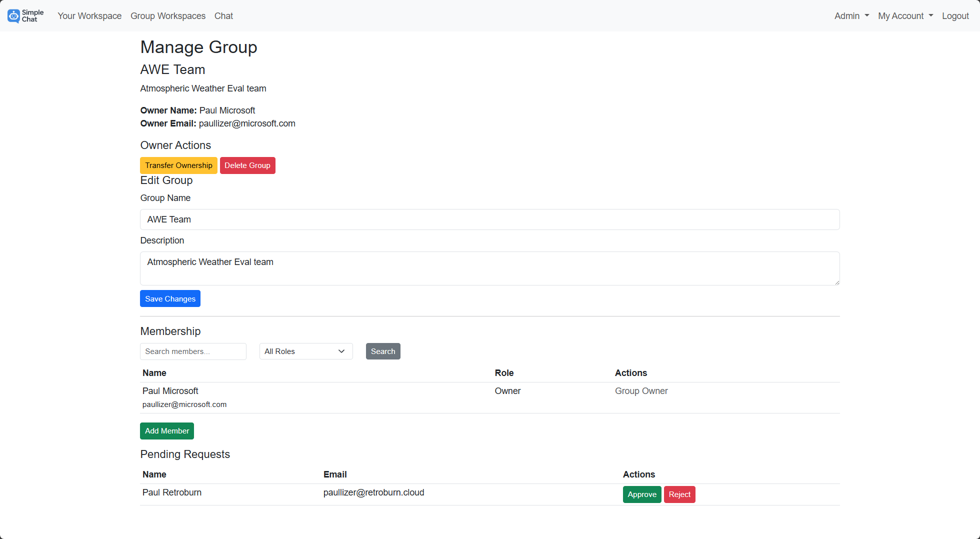 Manage Group - Group details as owner
