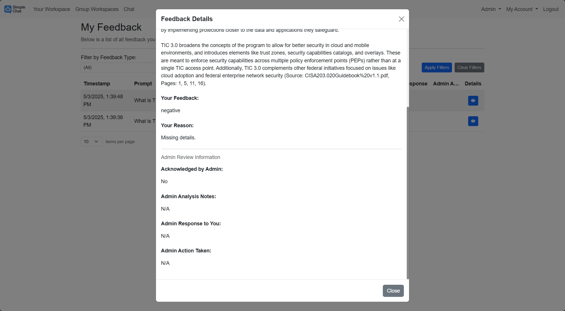 My feedback - View specific