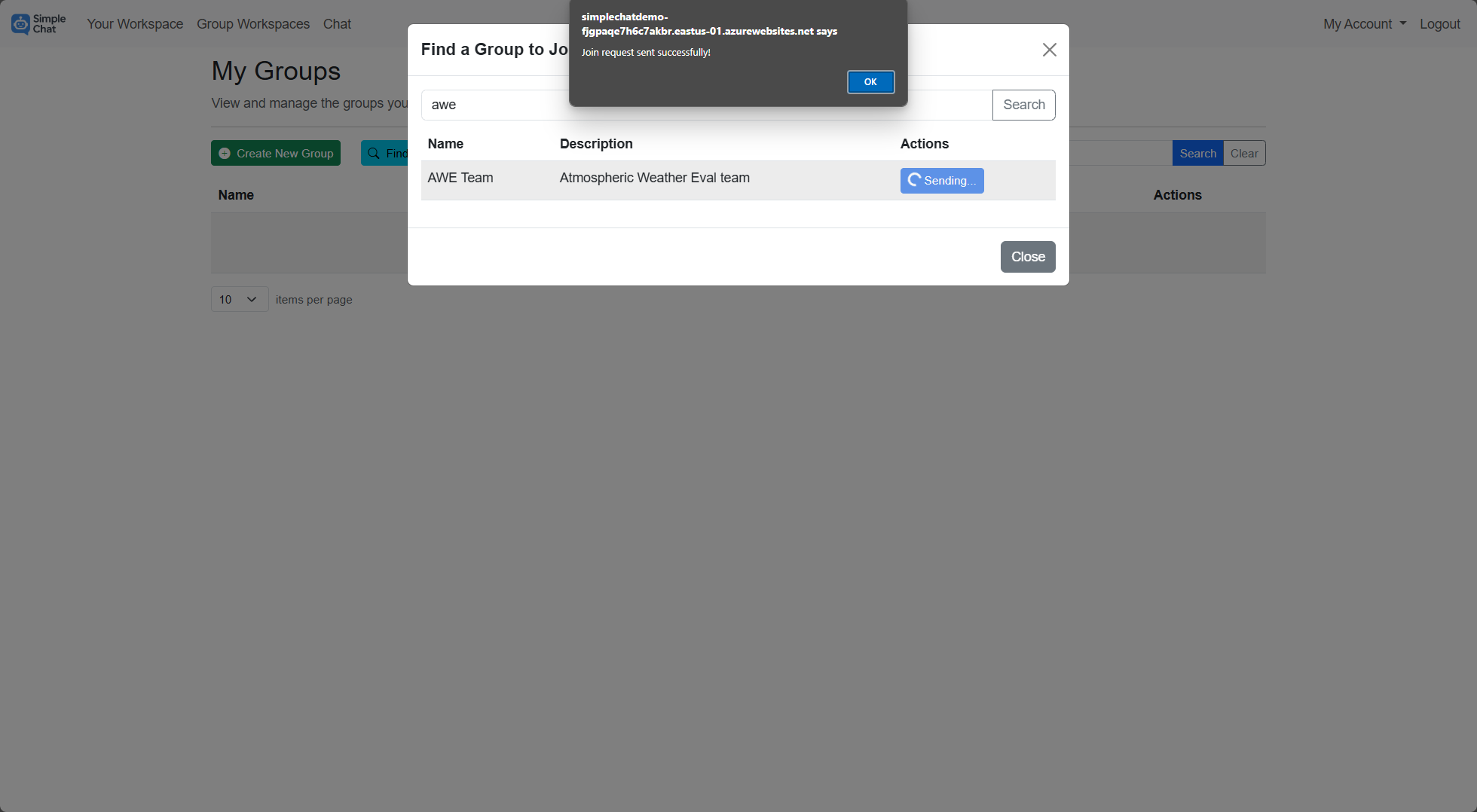 My Groups - Find group - Request to join