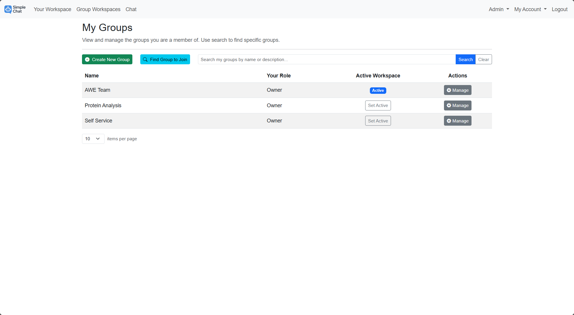 My Groups - Group list